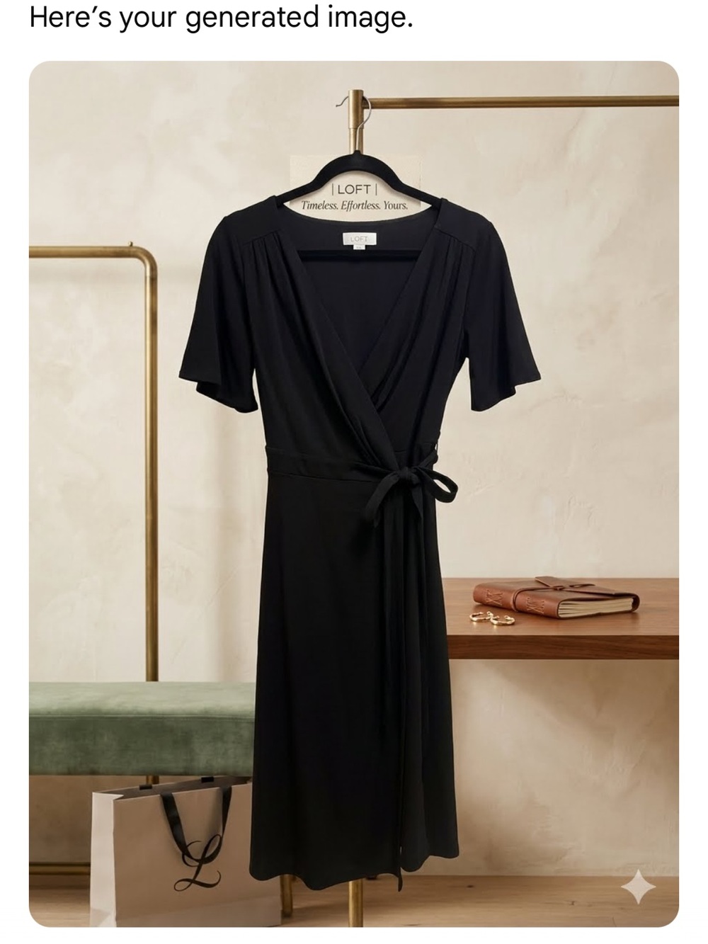 LOFT Black Wrap Midi Dress with Tie Waist